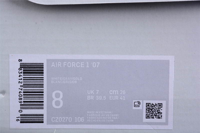 Nike Air Force 1 Low White Grey Gold (W)  CZ0270-106