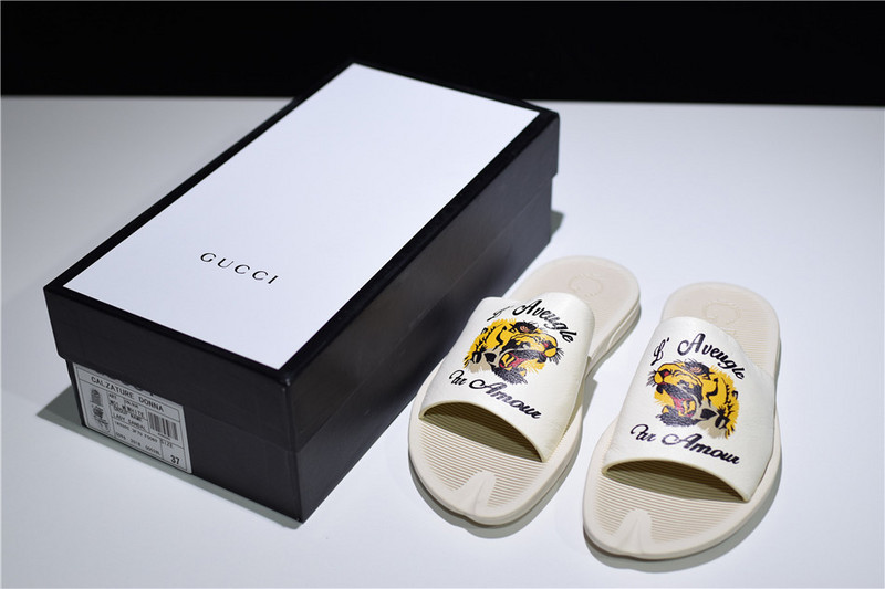 GC Leather SLIDE SANDAL WHITE WITH TIGER WOMENS 1K969E 3F7U F0089
